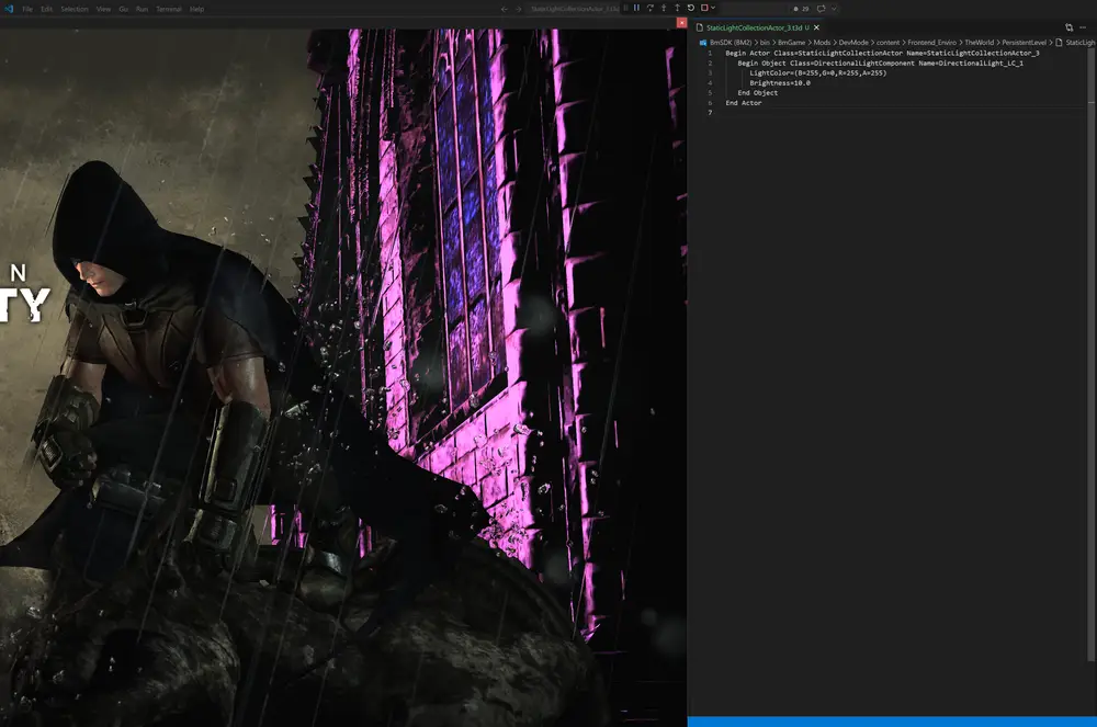 Editing a light actor and seeing it update live in-game